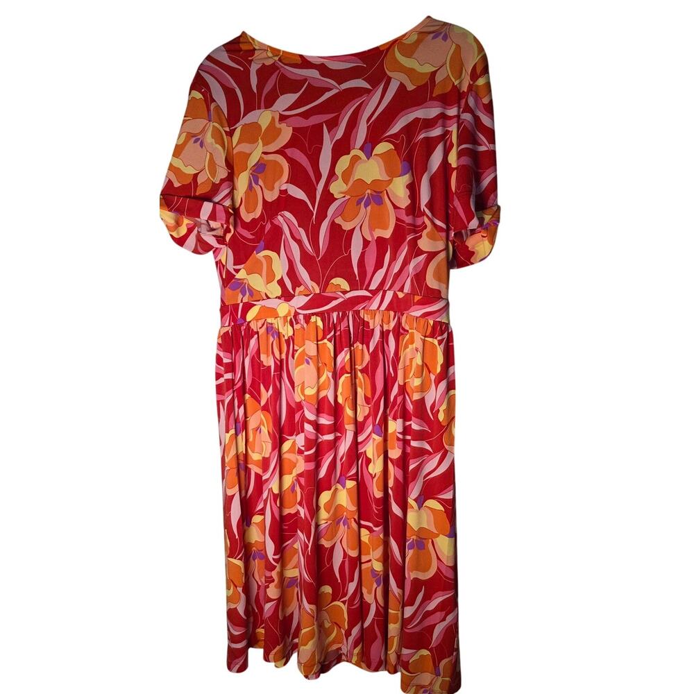 NWT MAGGY LONDON Floral Jersey Dress Womens 12 Pink Short Sleeve Flowy Bright